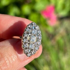 Antique 14k White Gold Diamond Cocktail Navette-Shaped Ring - Appraisal 1960s